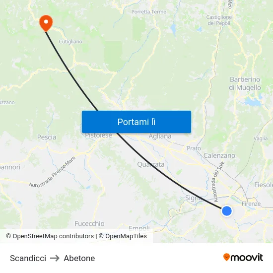 Scandicci to Abetone map