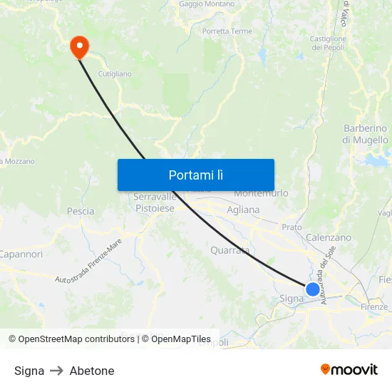 Signa to Abetone map