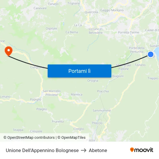Unione Dell'Appennino Bolognese to Abetone map