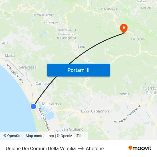 Unione Dei Comuni Della Versilia to Abetone map