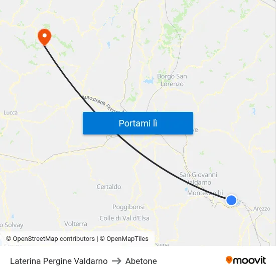 Laterina Pergine Valdarno to Abetone map