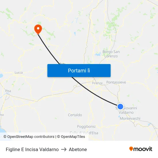 Figline E Incisa Valdarno to Abetone map