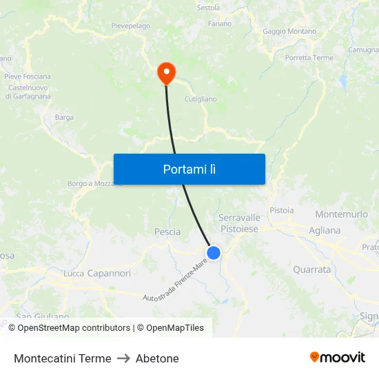 Montecatini Terme to Abetone map