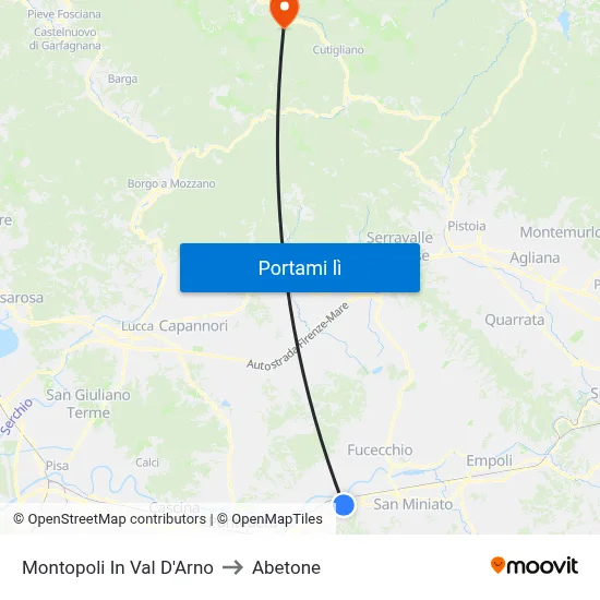 Montopoli In Val D'Arno to Abetone map