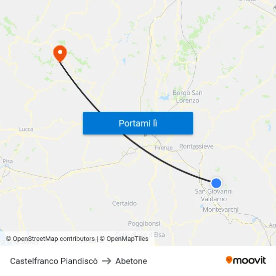 Castelfranco Piandiscò to Abetone map