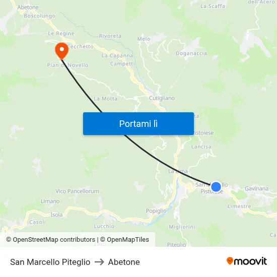San Marcello Piteglio to Abetone map