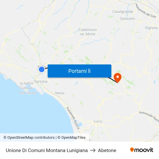 Unione Di Comuni Montana Lunigiana to Abetone map