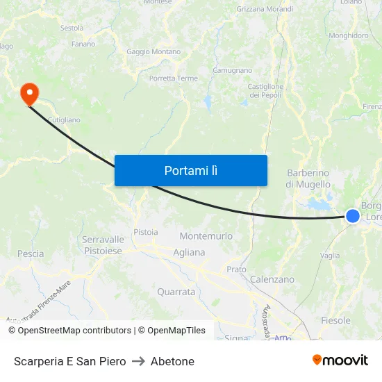 Scarperia E San Piero to Abetone map