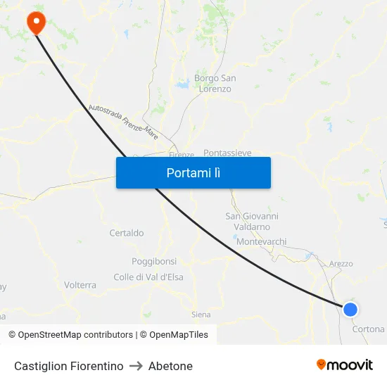 Castiglion Fiorentino to Abetone map