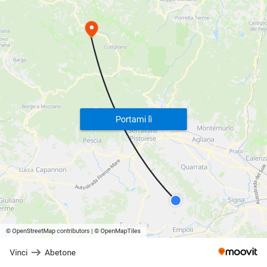 Vinci to Abetone map