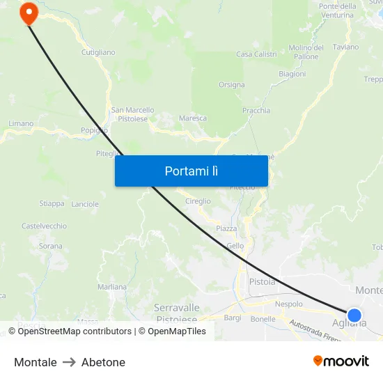 Montale to Abetone map