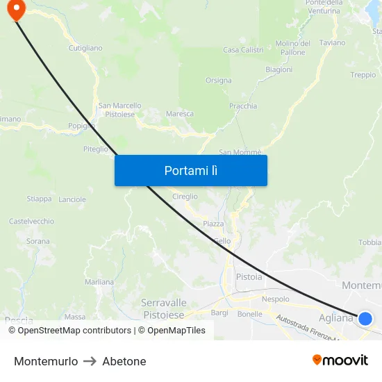 Montemurlo to Abetone map