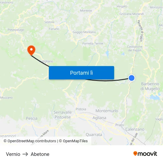 Vernio to Abetone map