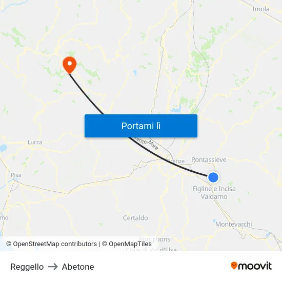 Reggello to Abetone map