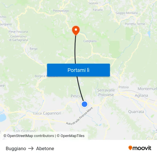 Buggiano to Abetone map
