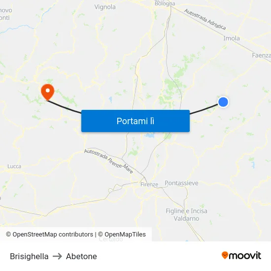 Brisighella to Abetone map