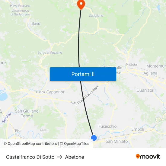 Castelfranco Di Sotto to Abetone map