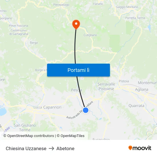 Chiesina Uzzanese to Abetone map