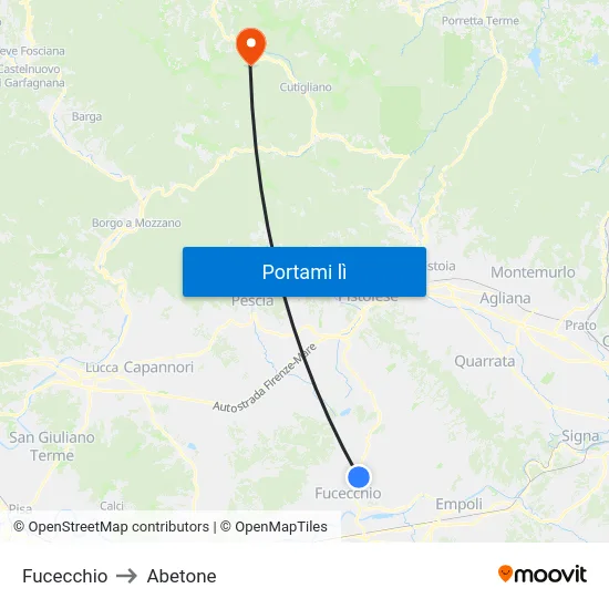 Fucecchio to Abetone map