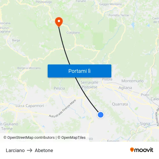 Larciano to Abetone map