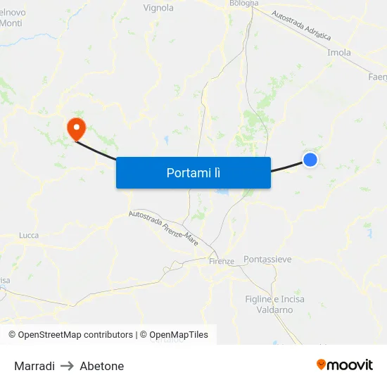 Marradi to Abetone map