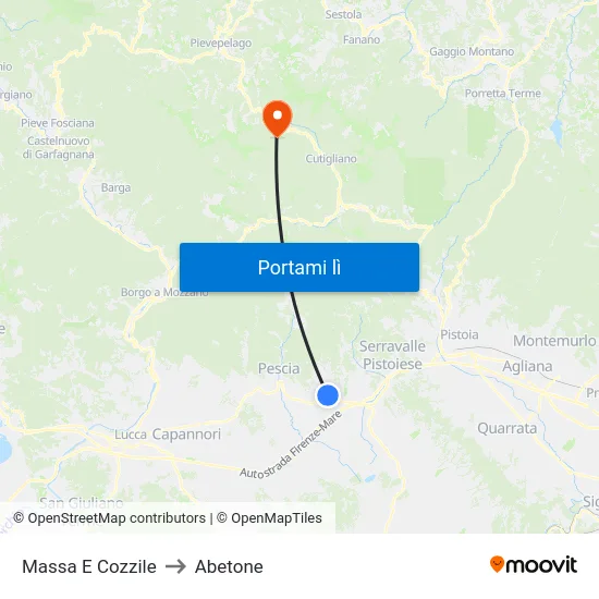Massa E Cozzile to Abetone map