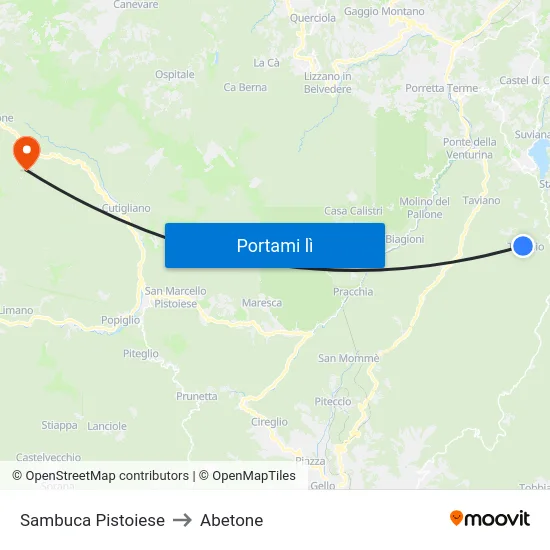 Sambuca Pistoiese to Abetone map