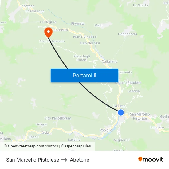 San Marcello Pistoiese to Abetone map