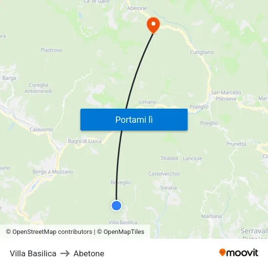 Villa Basilica to Abetone map