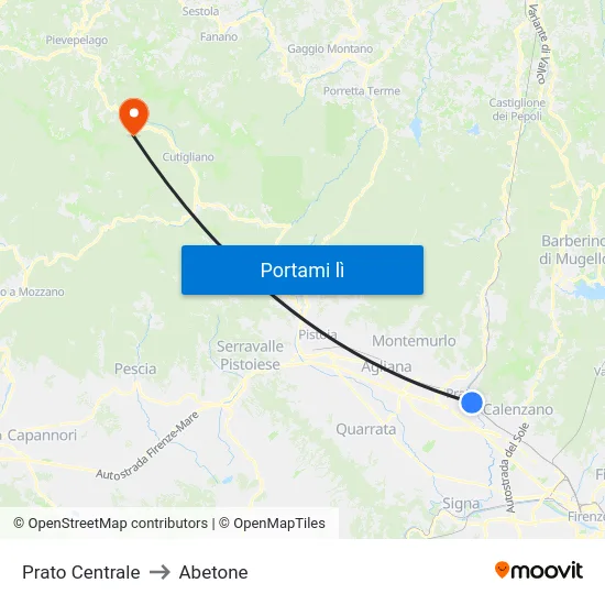 Prato Centrale to Abetone map