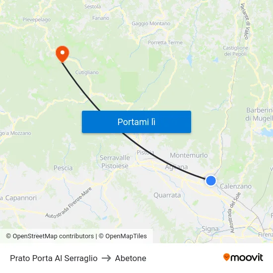 Prato Porta Al Serraglio to Abetone map
