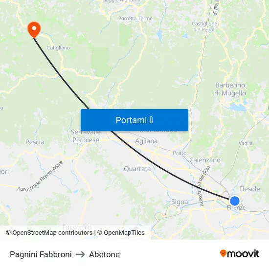 Pagnini Fabbroni to Abetone map