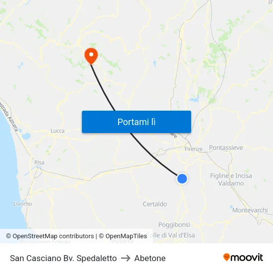 San Casciano Bivio Spedaletto to Abetone map