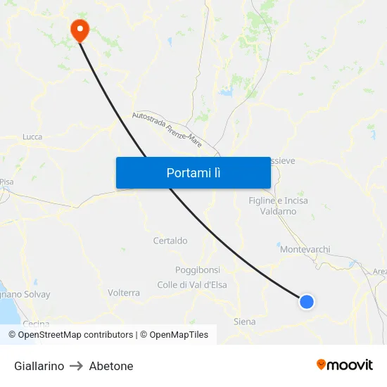 Giallarino to Abetone map