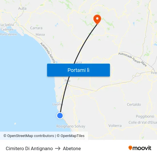 Cimitero Di Antignano to Abetone map