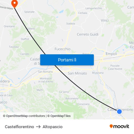 Castelfiorentino to Altopascio map