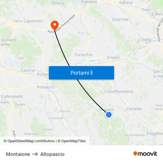 Montaione to Altopascio map