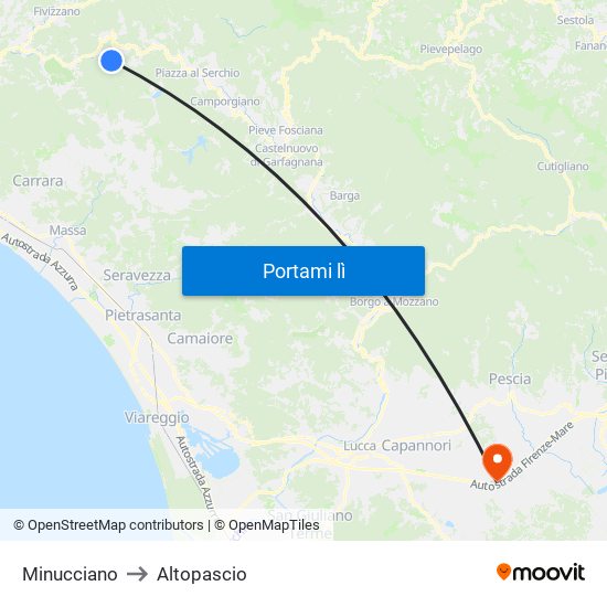 Minucciano to Altopascio map