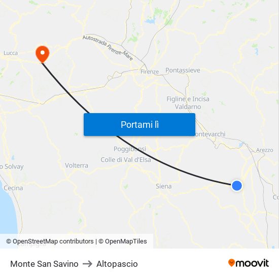 Monte San Savino to Altopascio map