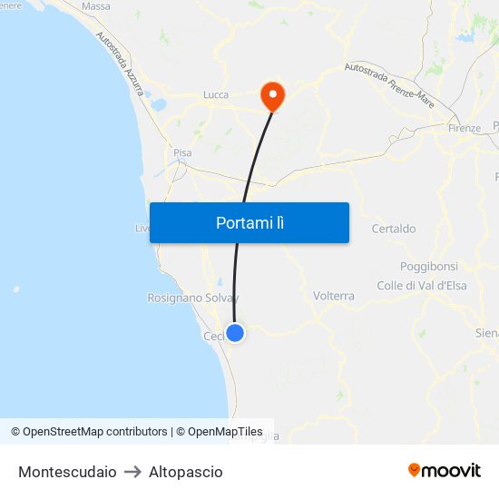 Montescudaio to Altopascio map
