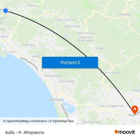 Aulla to Altopascio map