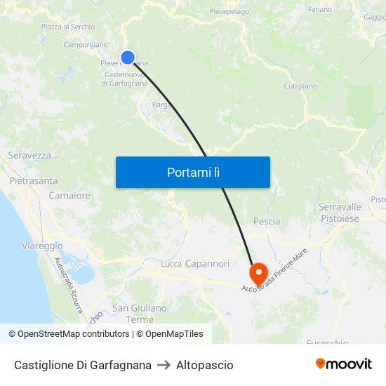 Castiglione Di Garfagnana to Altopascio map