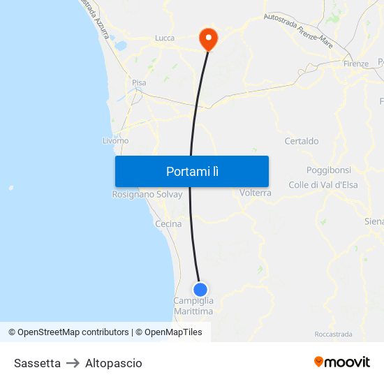 Sassetta to Altopascio map