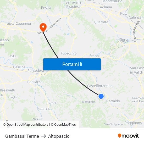 Gambassi Terme to Altopascio map