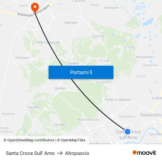 Santa Croce Sull' Arno to Altopascio map