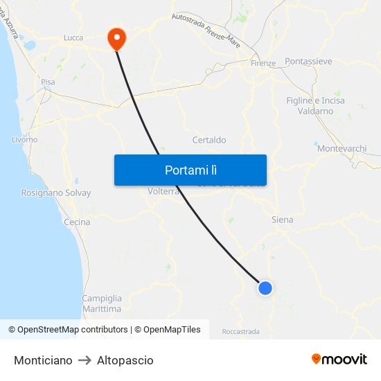 Monticiano to Altopascio map