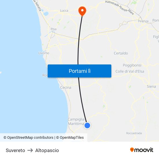 Suvereto to Altopascio map