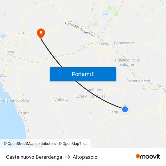 Castelnuovo Berardenga to Altopascio map