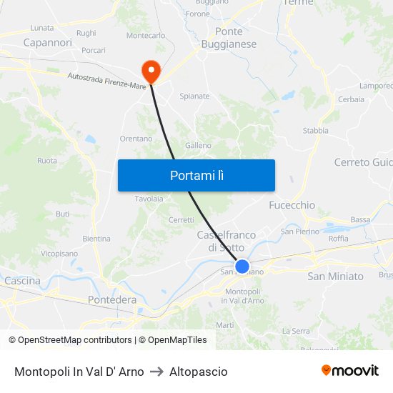 Montopoli In Val D' Arno to Altopascio map