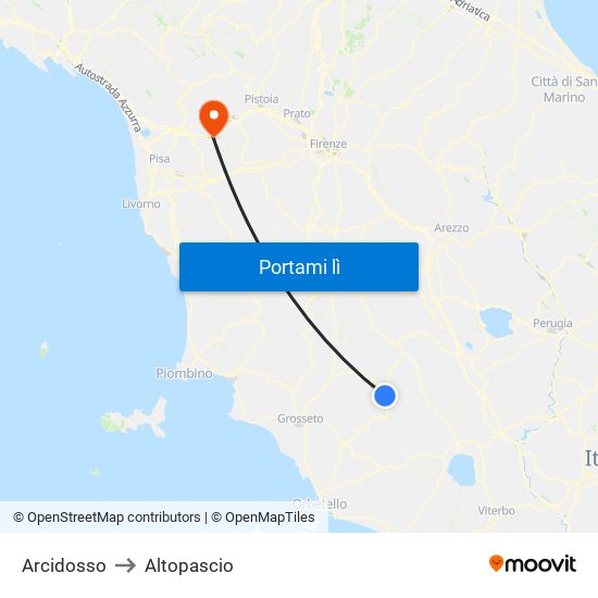 Arcidosso to Altopascio map
